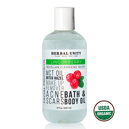 Micellar Cleansing Water - All Natural & Organic Lingonberry Extract - Deep Facial Cleanser Oil - 3-in-1 - Make up Remover & Brightening - Removes Dirt - No Rinse - Pore Purifying
