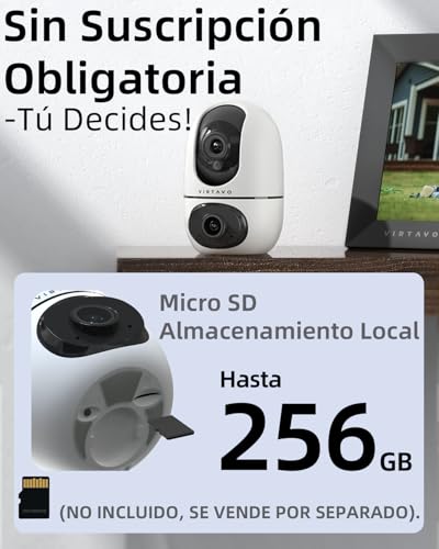 VIRTAVO XD1 Indoor WiFi Surveillance Camera 1080P Dual Lens, 2 Views in 1 Screen, Night Vision, Smart Tracking, Two-Way Audio, PTZ 360° for Baby/Pets/Home Security