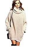 Women's Turtle Neck Long Sleeve Casual Pullover Sweater Jumper Loose Dress Top