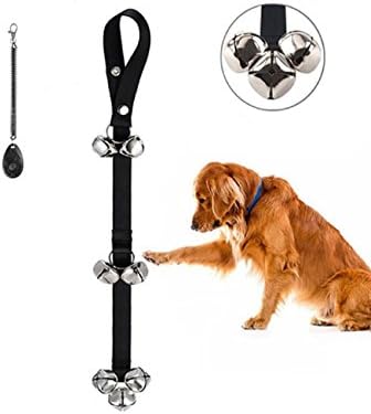 Potty Training Bells for Puppies, FMJI Doggy Housebreaking Dog Bells with Adjustable Nylon Blet and Tinkle Bell for Puppies Reminding Instructional Guide Black (1.4 Inch) (black)