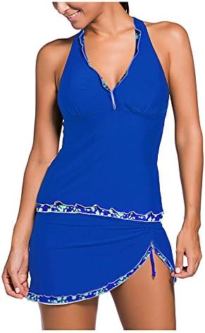 Women 2 Pieces Tankini Swimsuit Lace Trim Flower Culottes Bikini Bottoms by Luck Wang(XL(US(16-18))-3#)