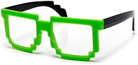 8-Bit Pixel Retro Novelty Green & Black Video Gamer Geek Creeper Clear Lens Nerd Glasses