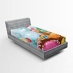 Ambesonne Ice Cream Fitted Sheet Set, Dessert Land