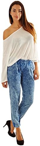 Exocet Women Acid Wash Deep Blue Jogger Harem Pant with Elastic Waist