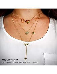 Girafe - Collar chapado en oro de 14 quilates con colgante de corazón doble en una exquisita caja de joyería con cajón