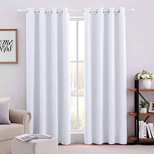 HOMEIDEAS Greyish White Curtains 2 Panels 52 X 84 Inch Drop Room Darkening Eyelet Curtains for Bedroom Living Room, Thermal Insulated Light Blocking Window Drapes
