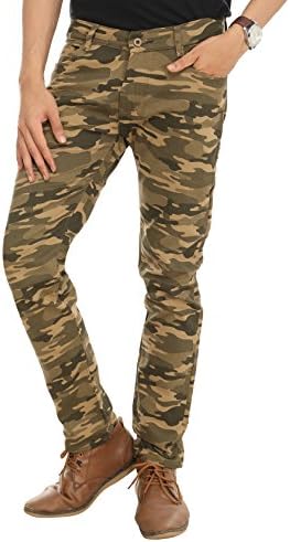Nimegh Multi Colored Cotton Club Wear Casual Slim Fit Printed Cargo Jeans for Men's