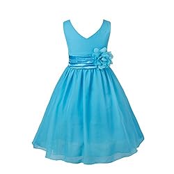 YiZYiF Kids Big Girls Double V Neck Flower Dress