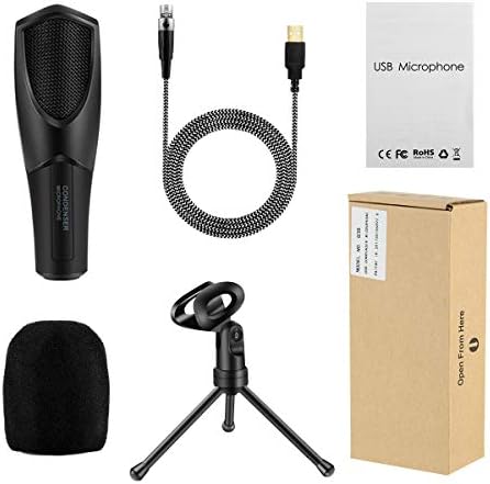 JASZW USB Computer Microphone,Condenser Microphone, Plug &Play Home Studio Microphone, with Tripod Stand for Skype, Recordings for YouTube, Google Voice Search