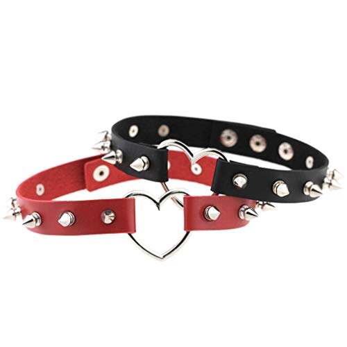 Jurxy-2-PCS-Collana-Girocollo-Cuore-Collare-Girocollo-in-Pelle-PU-Goth-Colletto-Punk-Rock-Rivetto-Misura-Regolabile-Nero