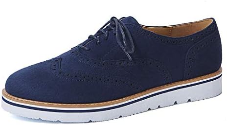 GOUPSKY Oxford Shoes for Women Brogues Platform Lace Up Loafers Flat Shoes Slip on Perforated Wingtip Sneakers