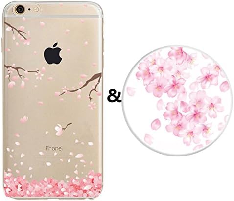 iPhone 5/5S/SE Case and Expanding Stand Set,Karri CC Sakura Floral Prints Clear Flexible Soft TPU Cover and Multifunction Grip Pop Mount Socket for iPhone 5/5S/SE