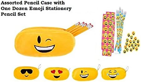 Emoji Face Pencil Case (Assorted) &amp; 12 Emoji Pencil Set! Student Gift Set