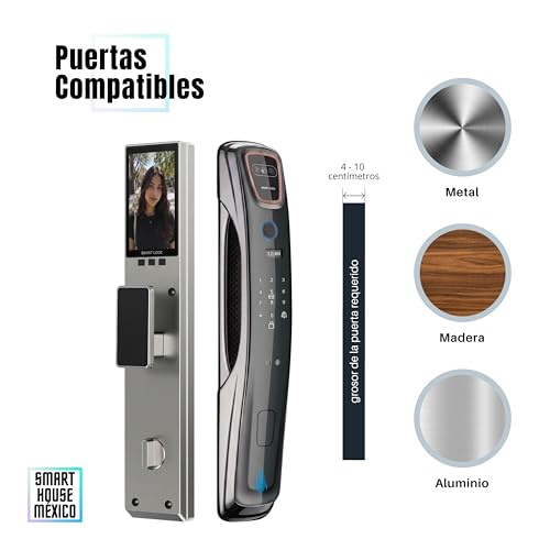 Cerradura Electrónica Inteligente Wifi De Seguridad. Con Reconocimiento Facial, Timbre y 6 Métodos De Apertura: Cara, Huella, Códigos, Tarjetas, Aplicación, Llave. Spectrum