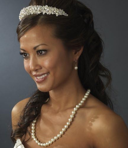 Val Pearl &amp; Crystal Gold Wedding Bridal Headband Tiara