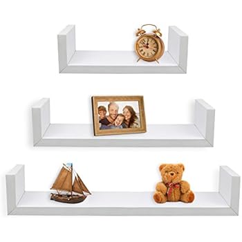 Greenco Set of 3 Floating U Shelves, White Finish