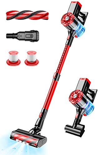 Akku Staubsauger, 21000Pa Staubsauger Kabellos 4 in 1 Handstaubsauger Akkustaubsauger mit HEPA-Filter und LED Elektrobürste für Harte Böden Teppiche und Tierhaare Staubsauger Ohne Kabel