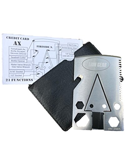 Compact Survival Multi Tool Axe Card by Lion Gear - Stainless Steel, Multifunctional Survival Ax Multitool with Saw, Bottle Opener, Cutter, and Wrench - Survivor Emergency Kit For Camping, Hunting