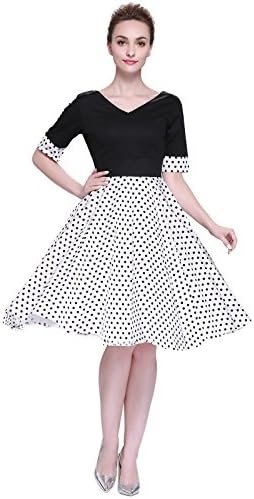 Heroecol Vintage 1950s 50s Dress Style Retro Rockabiily Cocktail V Neck Splice