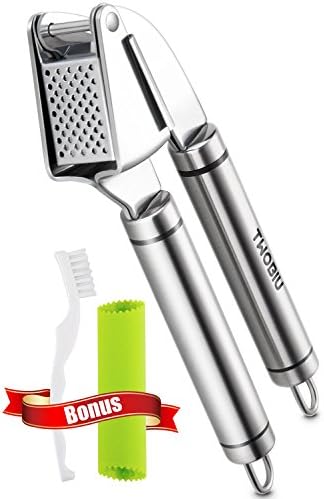 TWOBIU Garlic Press, FDA Approved Garlic Mincer and Chopper, Garlic Peeler Silicone Tube Roller and Crusher, Garlic Chopper Stainless Steel