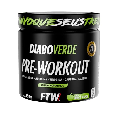 Pré Treino Pre Workout DIABO VERDE Pote 150g Sabor Maçã Verde FTW - Suplemento Com Cafeína, Aminoácidos Beta‑Alanina e Arginina para Treinos e Atividades Físicas