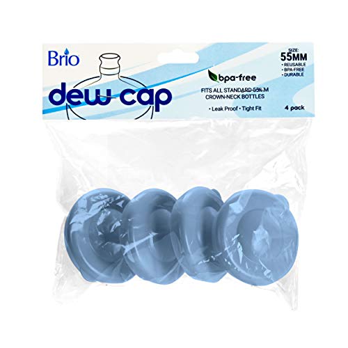 Brio Dew Cap Crown Top Replacement Cap - 4 Pack - 55mm Snap On Cap for Crown top lids for 3 & 5 Gallon Water Bottles (Blue)