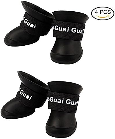 2018 NEW Cute Little Pet Dog Puppy Rain Snow Boots Shoes Booties Candy Colors Rubber Waterproof Anti-slip (XL(Weight：25~40lb), Black)