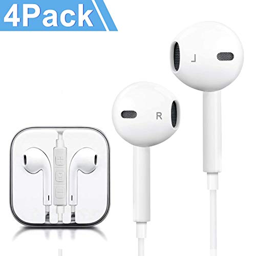 Headphones, 4Pack Quality Earbuds Earphones with Microphone and Volume Control, Compatible with 6s Plus/6s/6/SE/5s/5c/5/iPad iPod Samsung Galaxy and More Android Smartphones 3.5mm Headphones White