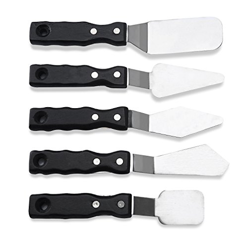 DerBlue 5PCS Professional Stainless Steel Painting Large Scale Knives, Artists Palette Knife Set,Spatula Palette Knife Painting Mixing Scraper