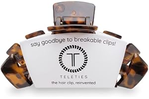 TELETIES - Large Hair Clip - Strong Grip, Bendable Teeth, Comfortable Curved Design - Ideal for Thick Hair - For All Hair Textures - Tortoise