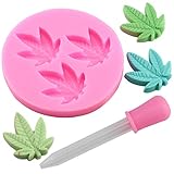 Mujiang Marijuana Leaf Silicone Jello Candy Chocolate Molds with 1 Pink Dropper