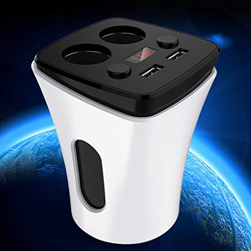 CACT CactusAngui Dual USB Port Car Phone Cup Charger 2 Cigarette Lighter Socket Power Adapter Black White