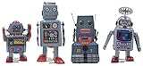 4 pcs tin Toy Robot and Astronaut Collection Retro 80s Vintage windup Metal, Cool Crazy Nerdy Xmas Gift
