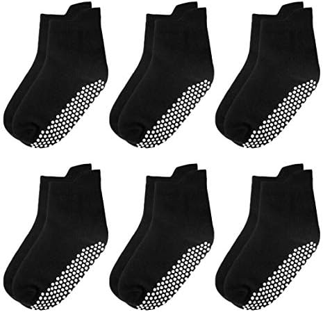 VWU Non Slip Ankle Socks with Grip for Unisex Baby Infant Toddler Kid Boys Girls 6/12 Pack