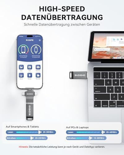 MFi - Chiavetta USB da 128 GB per iPhone, 4 in 1, in metallo, colore: nero
