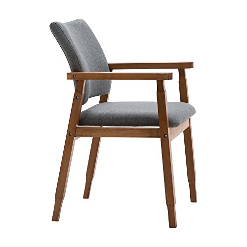 Set of 2 Mid Century Modern Dining Chairs Wood Arm Gray Fabric Kitchen Cafe Living Room Decor Furniture - Thumbnail 4