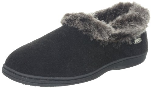 Acorn womens Chinchilla Collar slippers, Black, 9.5-10.5 Wide US