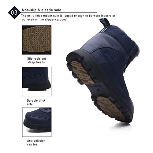 EXEBLUE Winter Snow Boots Water-Resistant Mid Calf Booties for Men Women Outdoor Lightweight Ankle Boots with Full Fur Blue