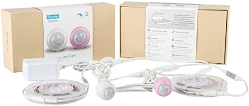 Bed Light Strip Light Kit fopow Dual Motion Sensor Activated with Waterproof Flexible Strip Light 3 Key Dimmable Remoter and 12V 2A Power Supply(White dual sensor)