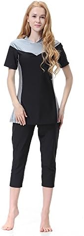 Women's Modest Swimsuits Muslim Swimwear Hijab Swimsuit Islamic Short Sleeve Swimming Sets (Gray, Int'l-XL Height(165-175cm))