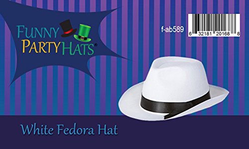 White Felt Fedora Gangster Hat - Mobster Costume Hats by Funny Party Hats