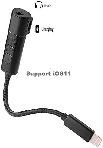 Lightning to 3.5mm Audio Headphone Jack Adapter and Charging 2 in 1 Lightning Adapter for iPhone 7 7plus with Support iOS10.3 or Above version and Adjustable Volume or Switch Songs,JWAIT,Black