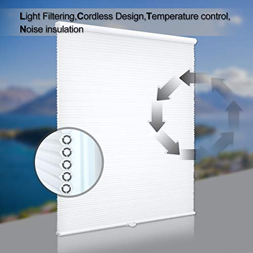 SUNFREE Cordless Shades Cellular Blinds Honeycomb Shades Light Filtering Window Blinds Door Shades for Home and Office 39 x 64 inch White - Thumbnail 2
