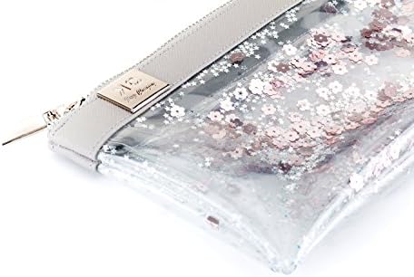 Designer Rose Glitter Clear Pencil Case, Small Sequin Makeup Bag, Transparent Pencil Pouch