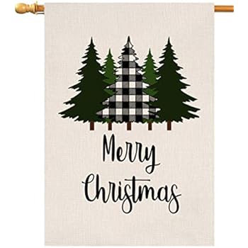 BLKWHT Buffalo Black Christmas Tree House Flag Vertical Double Sided Inch Farmhouse Yard Outdoor Decor 28 x 40