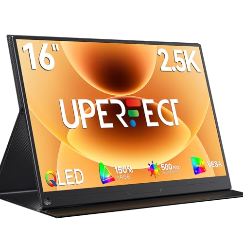 UPERFECT Portable Monitor 2.5K 16 Inch QLED 150% sRGB 500Nits 2000:1 Portable Display QHD 2560 x 1600 IPS Mobile Screen with Protective Case HDMI Type-C for Laptop, PC, Phone, VESA Compatible