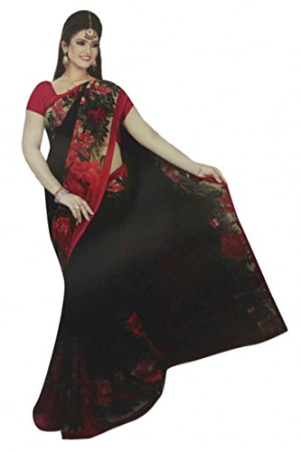 PGS1052 Black and Red Georgette Party Saree