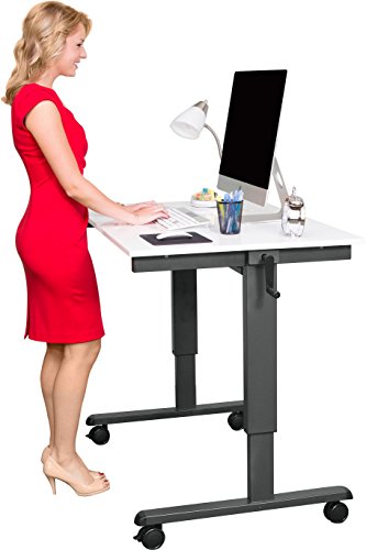 48" Crank Adjustable Height Standing Desk (Charcoal Frame / Gloss White
Top)