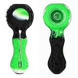 Unbreakable Honey Silicone Straw Pipe with Cleaner Cover and Decorative Bowl Interior (Black Green)