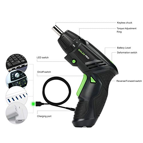 GALAX PRO Kabelloser Elektro-Schraubendreher, kleiner Akkuschrauber, 30 Zubehörteile, 2000 mAh Lithium-Akku, LED-Licht… – Bild 5